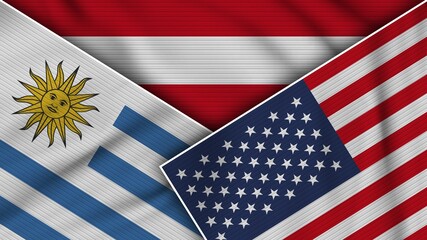 Austria United States of America Uruguay Flags Together Fabric Texture Effect Illustration