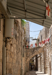 The quiet small E Sieda in Christian quarters in the old city of Jerusalem, Israel