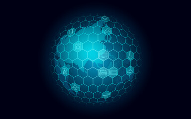 Planet Earth Asia continent internet of things icon innovation technology concept. Wireless communication network IOT ICT. Intelligent system automation modern AI computer online vector illustration