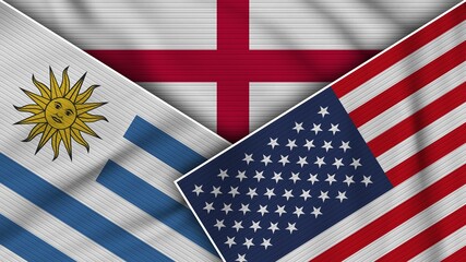 England United States of America Uruguay Flags Together Fabric Texture Effect Illustration