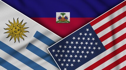 Haiti United States of America Uruguay Flags Together Fabric Texture Effect Illustration