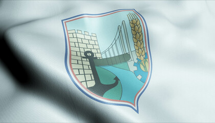 3D Waving Albania City Flag of Dimal Closeup View