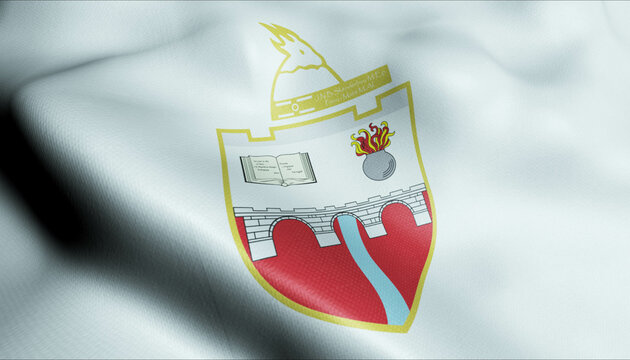 3D Waving Albania City Flag of Klos Closeup View