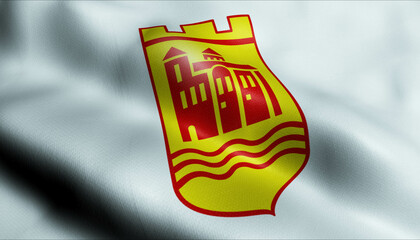3D Waving Bulgaria City Flag of Asenovgrad Closeup View