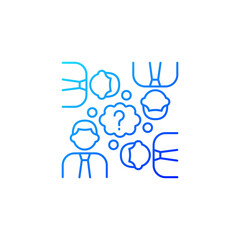 Fototapeta na wymiar Collective thinking gradient linear vector icon. People and question mark. Effective business conversation. Thin line color symbols. Modern style pictogram. Vector isolated outline drawing