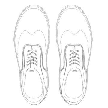 Sneakers contour isolated on white background. Vintage sneakers. View from above. Vector illustration