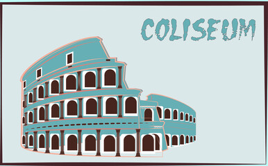 The Colosseum, the Colosseum is isolated on a blue background. Symbol of Rome and Italy, pop art illustration