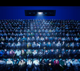 High angle view of audience in movie theater