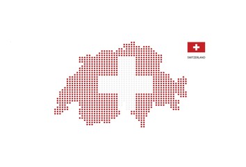 Switzerland map design by color of Switzerland flag in circle shape, White background with Switzerland flag.