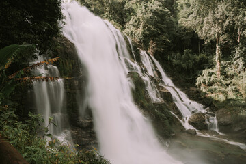 Fototapeta premium Landscape of wachirathan waterfall, Inthanon National Park, Thailand.