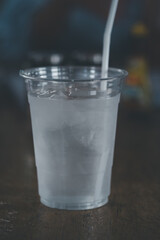 Cold water on the wooden table