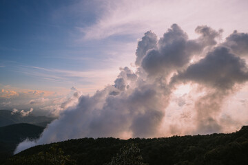 Landscape view of sunset at the highest point in Thailand