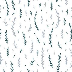 Botanical seamless pattern. Vector background with plants and branches. Neutral natural pattern