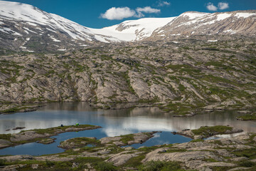 Naklejka na ściany i meble Wild Tent Camping and the Scenic Saltfjellet Svartisen National Park