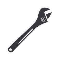 Black filled adjustable Wrench vector icon isolated on white transparent background