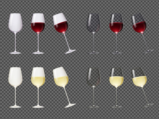 リアルな赤ワインと白ワインのグラスのイラスト素材セット