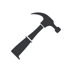 Black filled hammer vector icon isolated on white transparent background