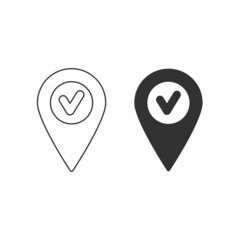Map pin with check mark, approve icon