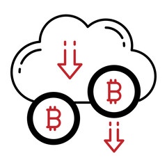 Bitcoin and Cloud network Vector Icon Design, Business and Management Symbol, Banking and finance Sign, ECommerce and cryptocurrency illustration, Blockchain and Virtual Currency Concept