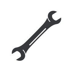 Black filled Wrench vector icon isolated on white transparent background.