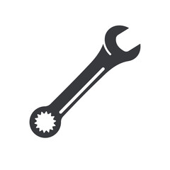 Black filled Wrench vector icon isolated on white transparent background.