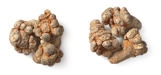 Dried Panax notoginseng roots isolated on white, top view