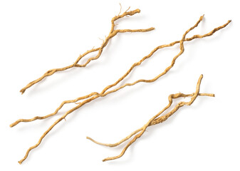 Dried vetiver roots isolated on white background