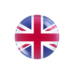 British Union Jack flag icon round badge or button. Glossy sphere vector illustration.