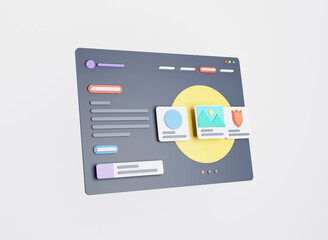 Web page interface design. Web design and web development concept. User interface optimization. 3d rendering.