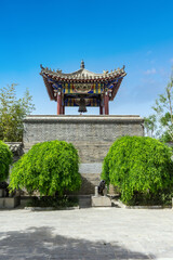 Street view of ancient Chinese architecture, city wall, castle tower