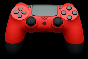 Realistic red joystick for video game controller on black background