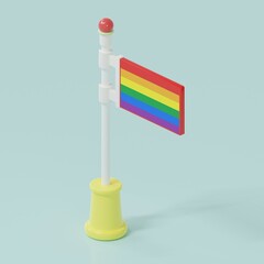 LGBT flag toy flag on blue background.3D minimal concept design illustration