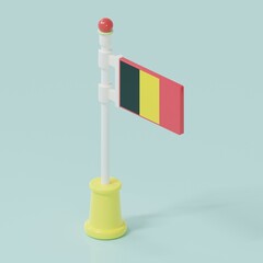 Belgium toy flag on blue background.3D minimal concept design illustration