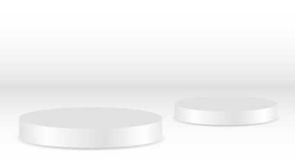 blank white round pedestal. circular awarded winner podium for outstanding luxury product advertising display on white gradient lighting background
