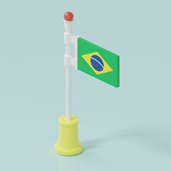Brazil toy flag on blue background.3D minimal concept design illustration