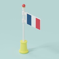 France toy flag on blue background.3D minimal concept design illustration