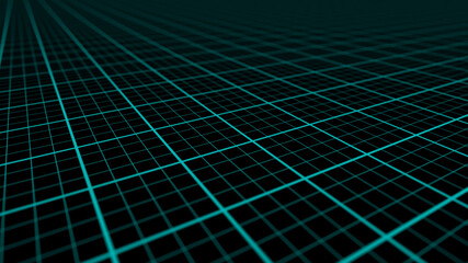 Abstract Wide Blueprint Background. Perspective Grid with Depth of Field Effect (DoF). Image Texture. Graphic Design Materials. 3D Render Illustration.