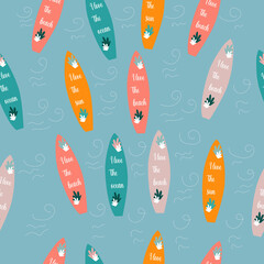 Seamless pattern from surfboards and the sea. Vector illustration 