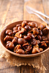 chestnut,  maroni cooked on plate
