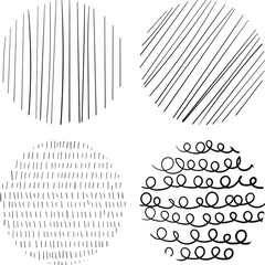 Set of vector hand drawn hatches. Circular scribble doodle round ovals for message - stock vector.