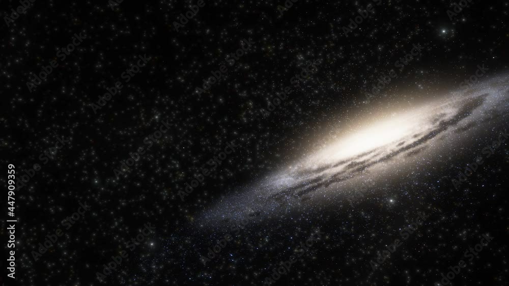 Wall mural spaceship travelling at the speed of light through a galaxy in space. billions of stars in the milky