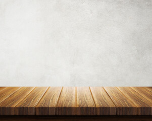 wooden table on gray wall texture