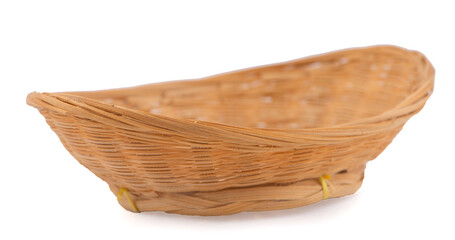 Obraz premium Empty wooden fruit or bread basket on white background