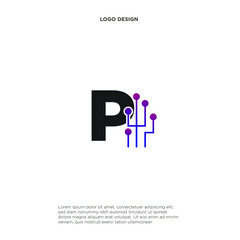 letter P abstract logo design symbol letter mark technology, dot, computer, data, internet. premium vector.