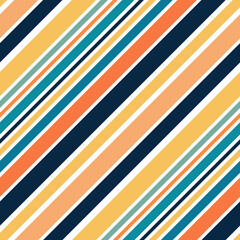 Obraz premium Diagonal geometrical pattern illustration with yellow, orange, blue, navy blue and turquoise stripes decoration on white background
