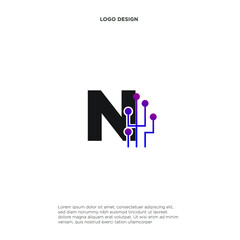 letter N abstract logo design symbol letter mark technology, dot, computer, data, internet. premium vector.