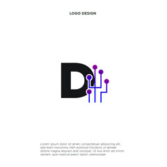 letter D abstract logo design symbol letter mark technology, dot, computer, data, internet. premium vector.
