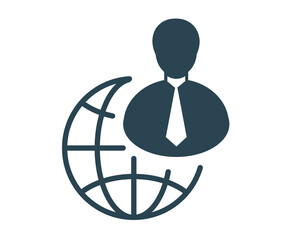 Vector illustration of an icon, a logo, a businessman and a globe. Network.