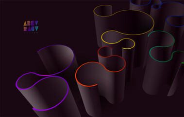 3D curved lines. Abstract black geometric background.