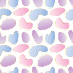 Seamless pattern with abstract shape spots. Liquid form elements. Modern graphic elements. Gradient and gold frame. Vector illustration